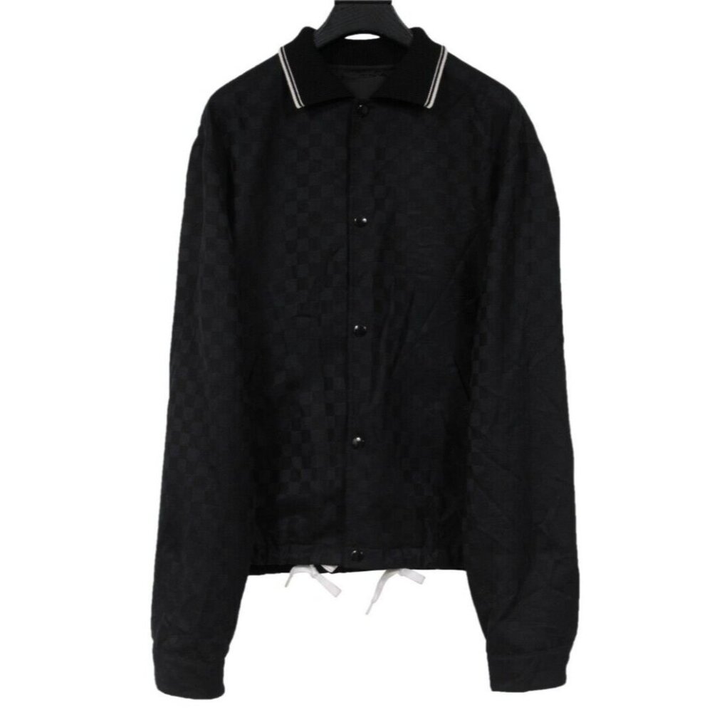 Alexander Wang Mens Checkered Collared Coach Jacket Size Small Black Wool